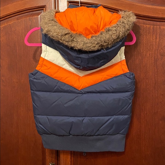 Delias Ski Vest 70s/Retro/Vintage/fur hood/small/orange/navy/classic/Y2K 90s - Picture 2 of 8